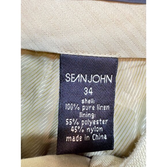 Sean John Mens Straight Relaxed Pants Size 34 Beige Flat Front Pockets Casual - Picture 3 of 13